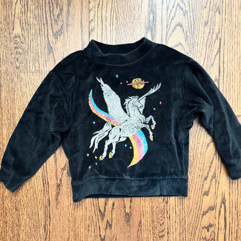 Tiny Whales Girls’ Black Velour Pegasus Sweatshirt – 3